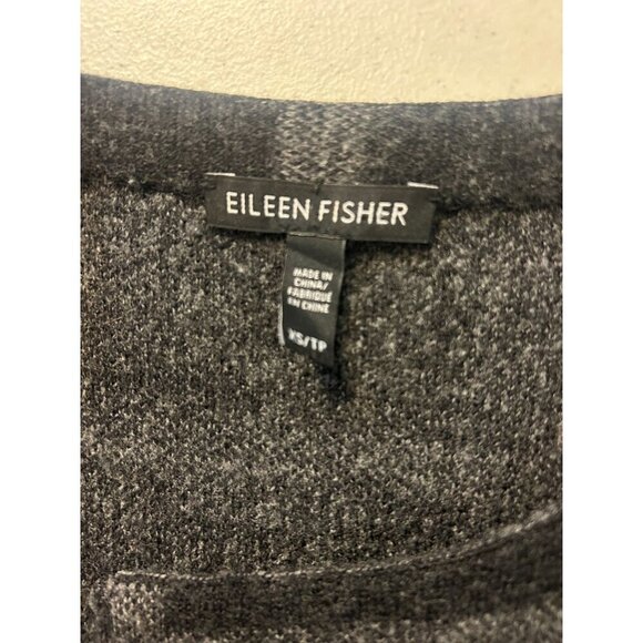 Eileen Fisher Caridgan Open Front Merino Wool Windowpane Plaid Grey Black XS - Picture 6 of 7